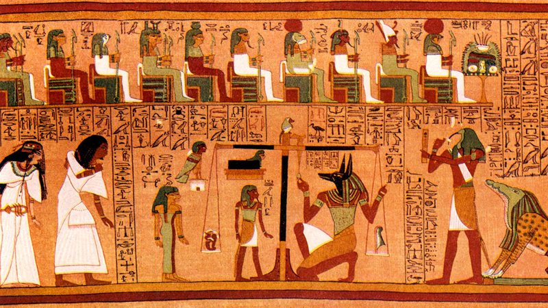 Registro do Livro da Morte, com símbolos da antiga civilização egípcia.